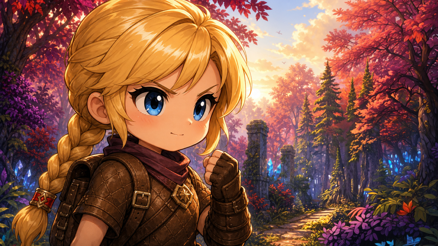 Artia stands ready in the red forest